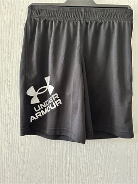 Boys Under Armour Black Athletic Shorts with White Logo